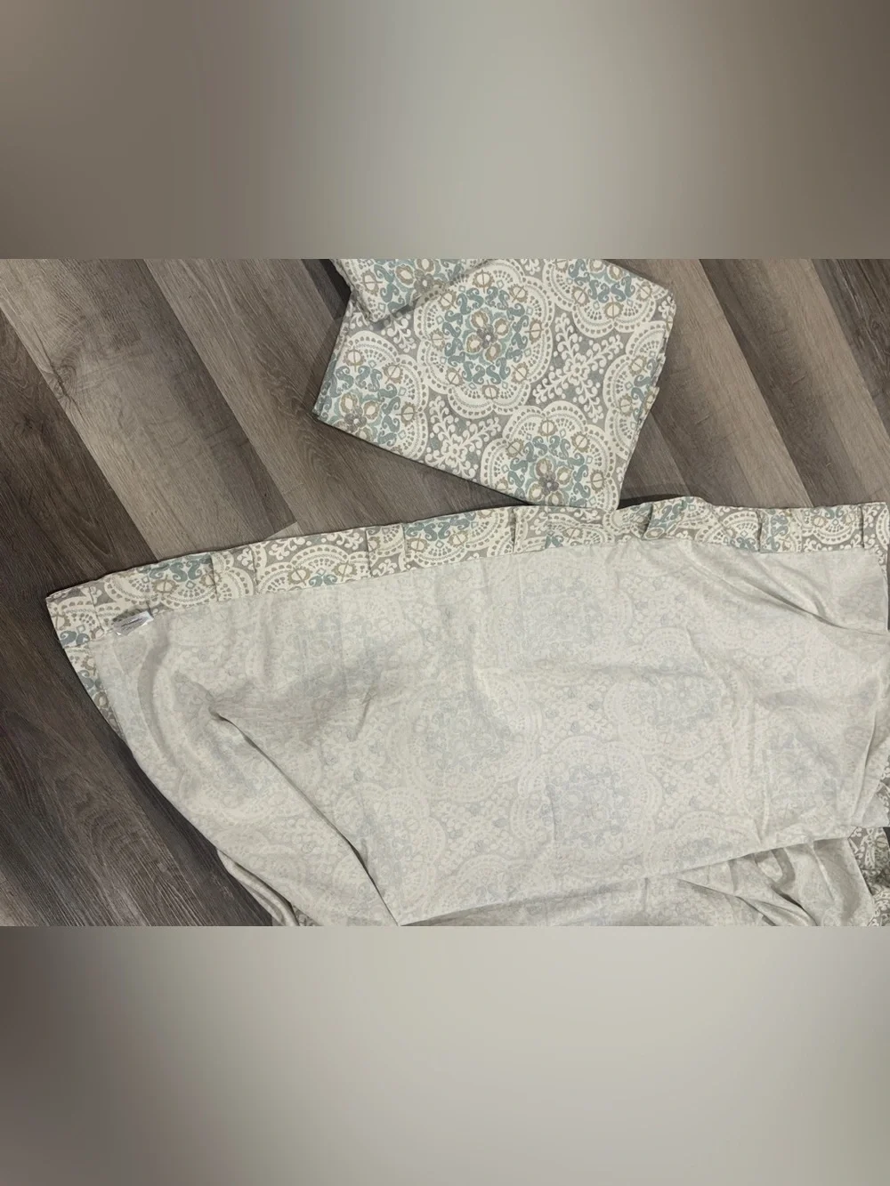 Waverly Cream, Gray, Soft Blue Curtain Panels w/ Medallions - 3 - 67”x50”